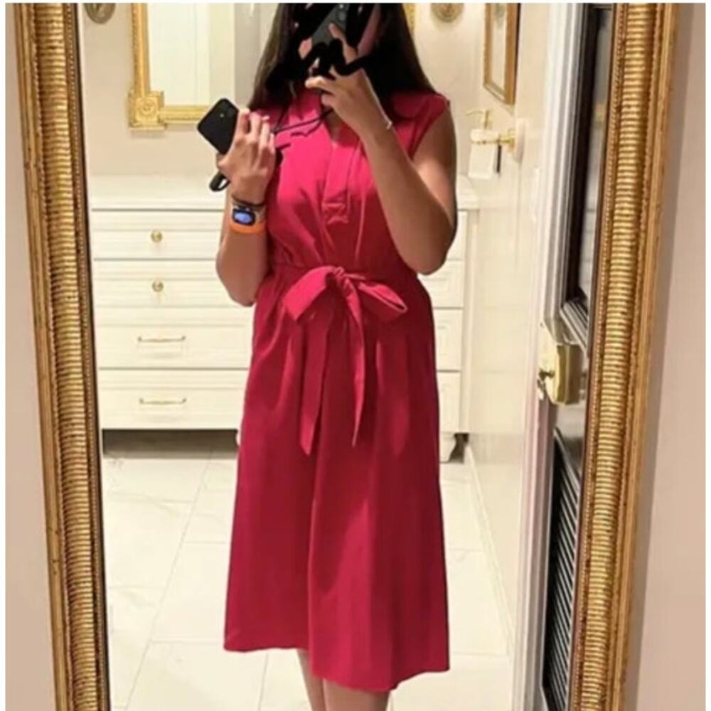 Rachel Roy Barbie Pink Blouson Dress Large Work Career Tie Waist Sleeveless $139 - Picture 4 of 11